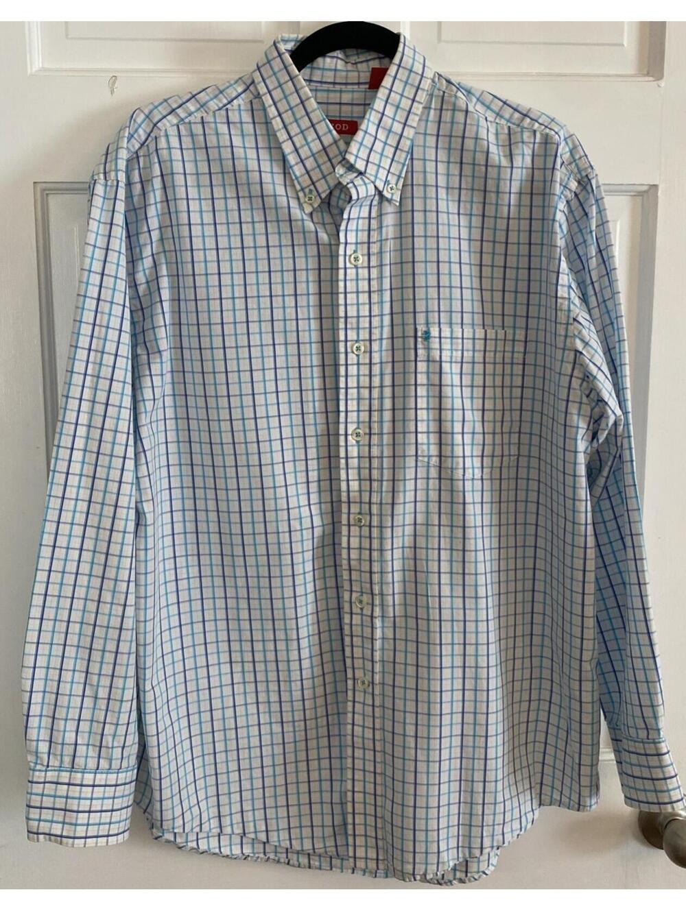 Izod Mens Blue Plaid Long Sleeve Button Down Shirt Size Large Business Travel